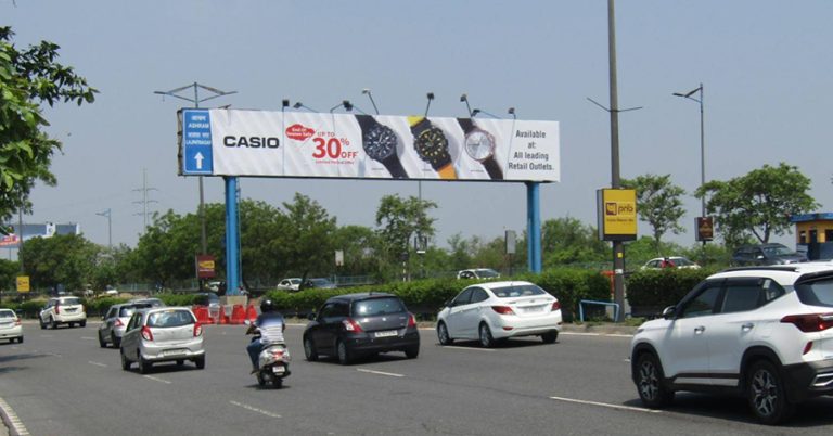Hoarding advertising format map showing unipole, flex, LED, and gantry structures for outdoor campaigns