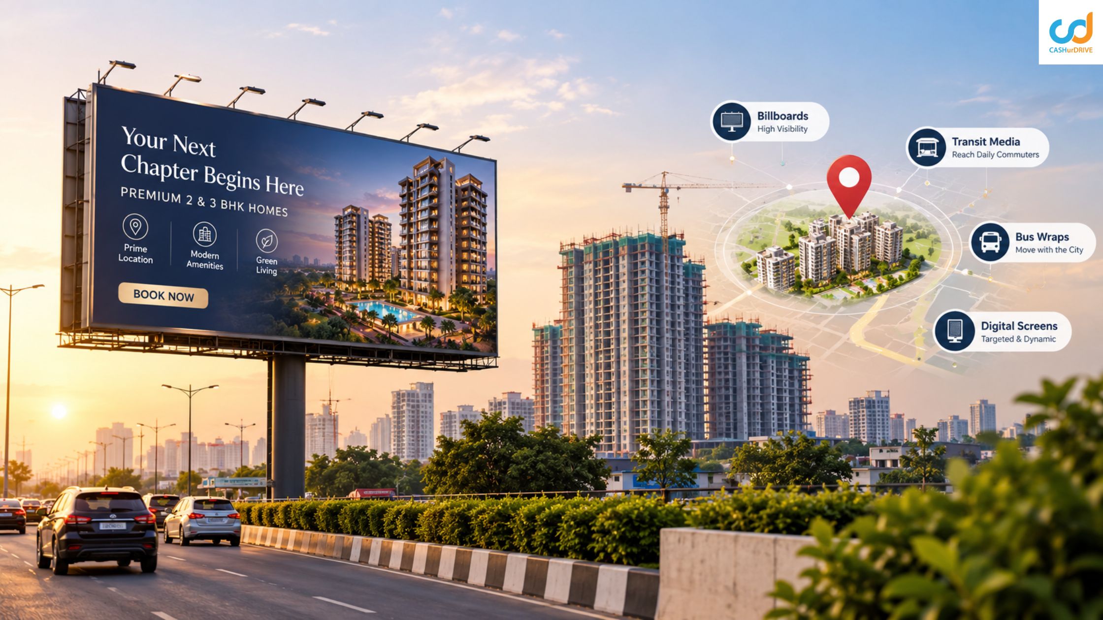 Real estate project launch advertising with strategic OOH media